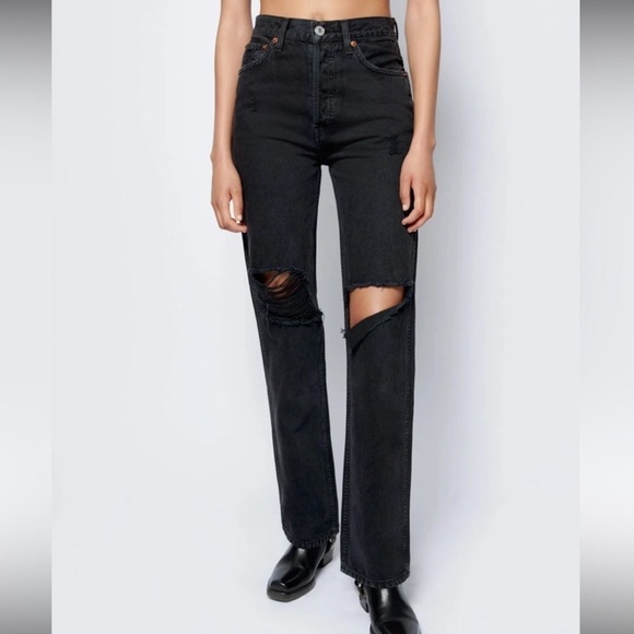 Re/Done Denim - Re/Done High Rise Loose in Washed Black Straight leg 90s ripped distressed